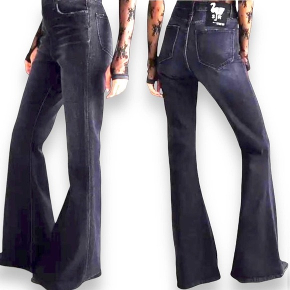 Free People x Sandrine Rose Woman’s Sz 28 Super Flare Jeans Charbon Gray New - Picture 2 of 16